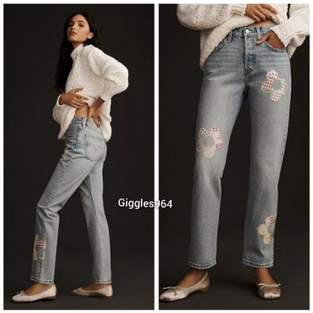 Levi's 501 Jeans Patchwork Daisy Flower - Picture 10 of 12